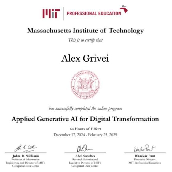 De ce să faci un curs de AI și/sau transformare digitală? Transformare digitală - diploma Alex Grivei